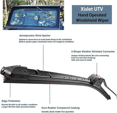 Xislet 2 Pack UTV Windshield Wiper Kit Hand Operated UTV Wiper Kit Compatible with Polaris Ranger RZR Can Am Kawasaki Honda Pioneer Golf Cart Windshield Washer Wiper - Instruction Included