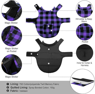 ASENKU Dog Jacket Plaid Reversible Reversible Dog Vest Waterproof Cold Winter Clothes Pet Apparel for Small Medium Large Dogs (XS, Purple)