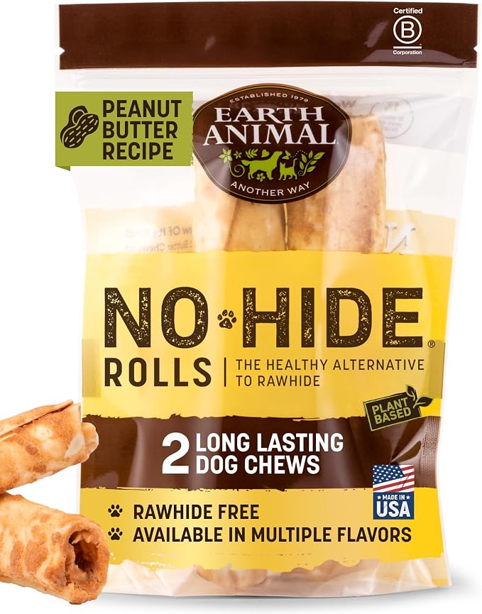 No Hide Chews - Long Lasting Rawhide Free Medium Dog Chews Rolls, Peanut Butter - 2 Count