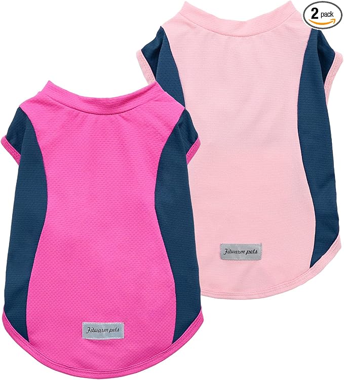 Fitwarm 2 Pack UPF 50+ UV Sun Protection Dog Shirt, Lightweight Breathable Cooling Vest, Quick Dry Dog Summer Clothes for Small Dogs Boy Girl, Reflective Label Pet Cat Outfit, Pink, XXL