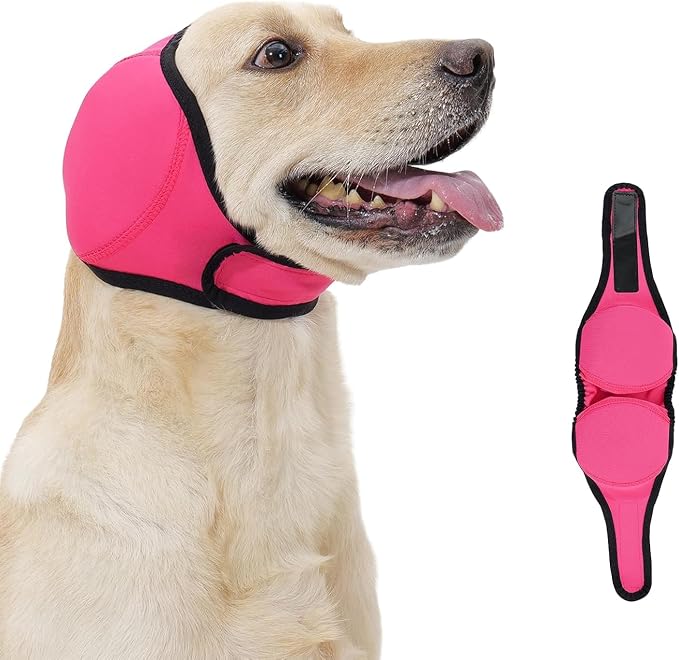 Dog Ear Muffs Noise Protection,Dog with Ear Flaps,Dog Ear Covers for Voise,Relieving Noise and Anxiety with A Soothing Cap Ear Protector,Adjustable Anti Stripping Ear Tips (A-Red, M)