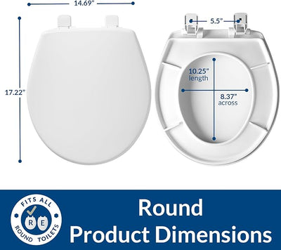 Mayfair Caswell Modern Slow Close Toilet Seat, Durable Plastic Seat, Made in USA, Round, White (Pack of 2)