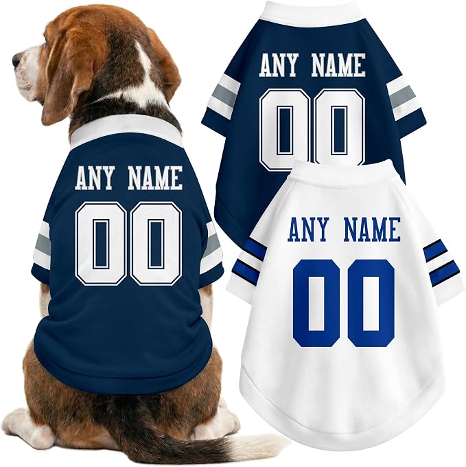 Dallas Dog Clothes Jersey Style Personalized Pet T Shirt with Custom Name Number for Small Medium Large Dogs