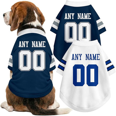 Dallas Dog Clothes Jersey Style Personalized Pet T Shirt with Custom Name Number for Small Medium Large Dogs