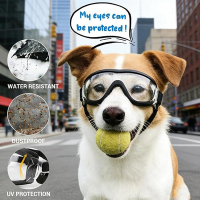 Enjoying Clear Dog Goggles Medium to Large Breed, Dog Sunglasses UV Protection, Large Dogs Driving Eye Protection, Outdoor Windproof Dustproof Anti-Fog, Breathable, Adjustable Straps, Transparent