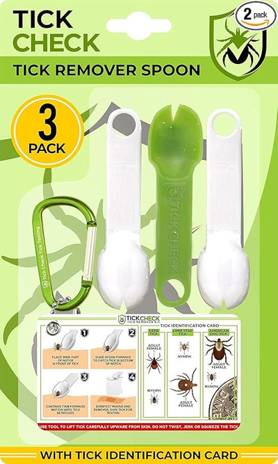 TickCheck Tick Remover Spoon - 3 Pack of Lightweight Tick Remover Tools with Free Tick ID Card & Carabiner (2 Sets, 3 Spoons)