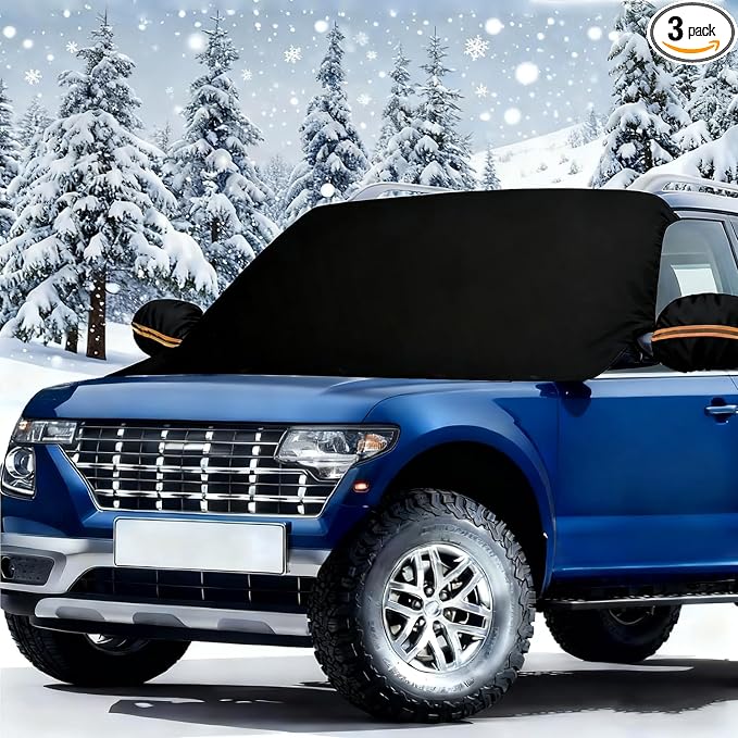 Big Ant Windshield Cover for Ice and Snow - Universal Windshield Cover Fit for Car, SUV, Truck, 600D Oxford Fabric Winter Frost Protector for Ice & Sleet, Includes 2 Side Mirror Covers, XL Black