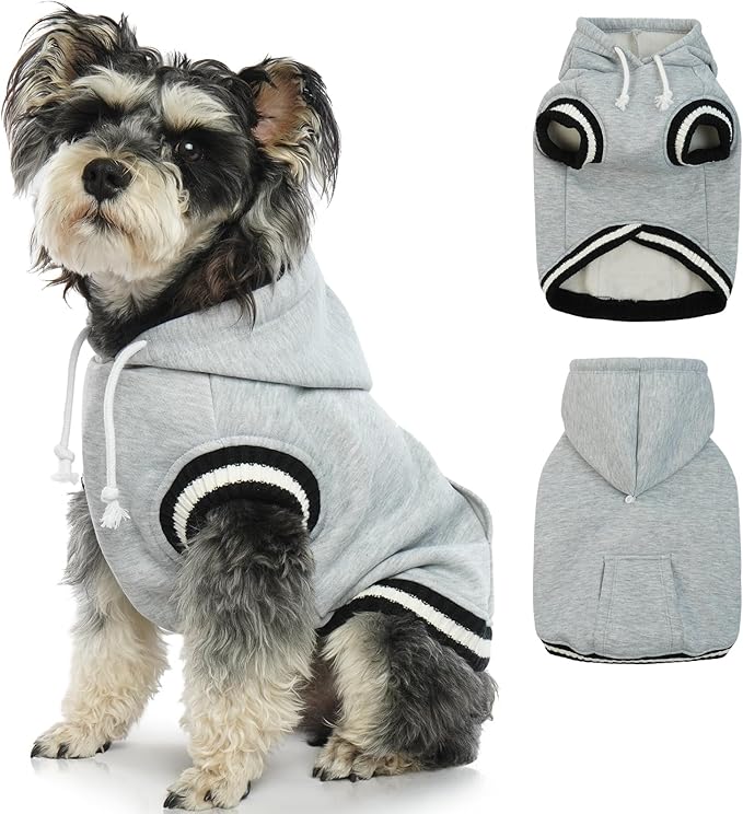 FUAMEY Winter Dog Fleece Sweaters: Warm Pet Sweatshirts with Pocket, Soft Christmas Outfit Puppy Vest - Grey XXS