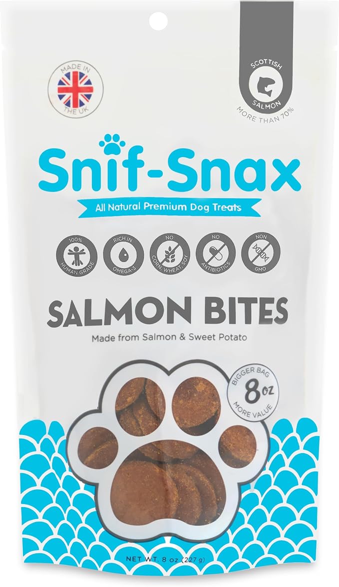 Salmon Bites Dog Treats (8oz), All Natural Human-Grade Training Treats for Dogs, Healthy Grain-Free Puppy & Adult Rewards, High Protein Soft Salmon Snacks
