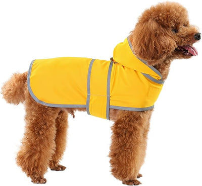 Dog Raincoat for Small Dogs Puppies Waterproof Jacket Hooded Rain Coats with Reflective Strips Leash Hole & Poncho Adjustable Fit (Yellow,S)