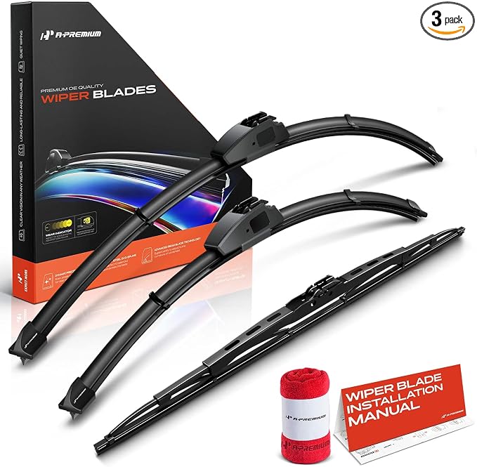 A-Premium 26"+19"+21" Windshield Wiper Blades with Wear Indicator & Towel | Compatible with Honda Crosstour 2012 2013 2014 2015, Front Rear Wipers Blade Set, Hook/Hook Arm Connector, Pack of 3
