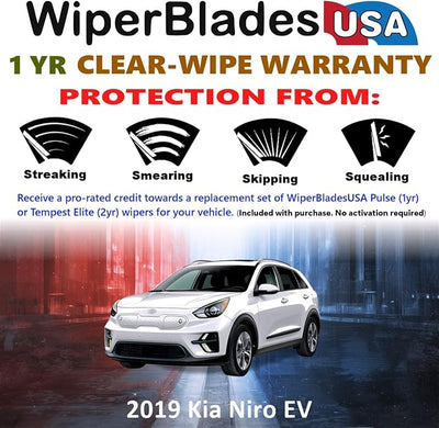 WiperBladesUSA Wiper Blades Set w/ 1yr warranty compatible with Kia Niro EV 2019 Wipers (Set of 2) Pulse Wipers