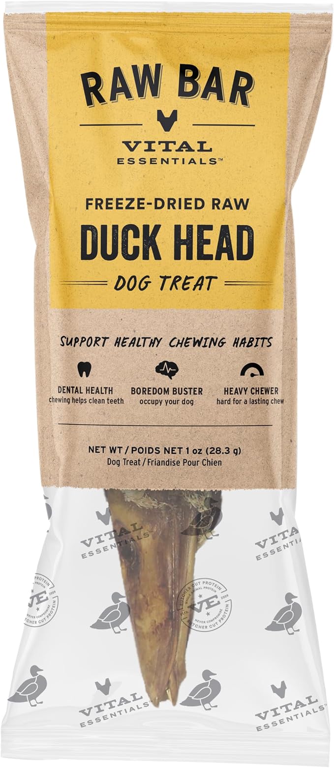 Freeze-Dried Raw Duck Head Dog Treat & Long-Lasting Natural Chew, 1-Pack | Single Ingredient Dog Treat for Aggressive Chewers | Made in USA