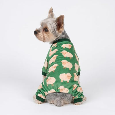 Fitwarm Funny Sheep Dog Pajamas, Warm Winter Dog Clothes for Small Dogs Boy Girl, Cozy Pet Onesie with Feet, Green, White, XL