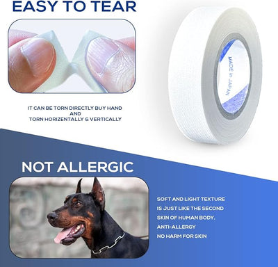 Ear Tape for Dogs 5 Pack with Dog Ear Cleaner Cotton Swabs, Self Adhesive Cotton Tape for Dog Ear Protection and Support, Ear Care Set for Dogs (Tape Width_0.5 inch(12mm))