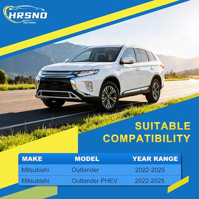 HRSNO® Wiper Blades:3-Pack Windshield Wipers for Mitsubishi Outlander 2022-2025-All-Season Beam Design-Quiet Streak-Free-Exact Fit Replacement for Mitsubishi Cars (26"/17"/12")