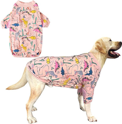Dog T Shirts Cotton Dinosaur Pattern Prints Shirt Pajamas Pets Breathable Stretchy Clothes for Extra Large Dogs (2XL,Pink Dinosaur)