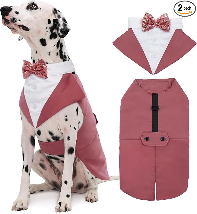 Dog Tuxedo Dog Suit and Bandana Set, Dogs Tuxedo Wedding Party Suit, Doggy Prince Bow Tie Shirt Formal Pet Wedding Attire for Large Medium and Small Dogs Golden Retriever Samo Bulldogs