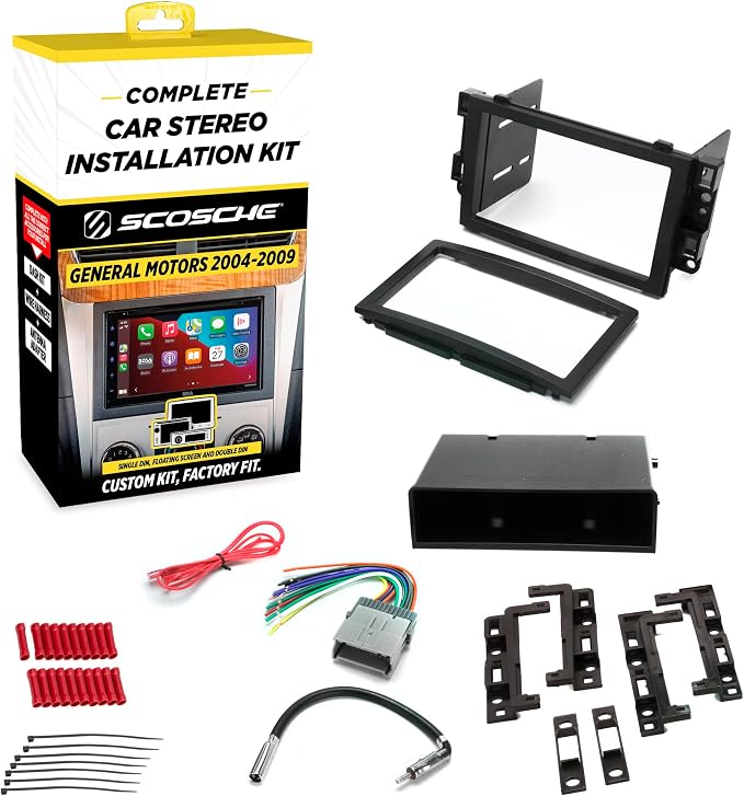 Scosche ICGM12BN Double DIN Radio Install Dash Kit Compatible with Select 2004-09 Non-Amplified Chevrolet and Pontiac Vehicles - Complete Car Stereo Installation Kit - See Vehicle Fit Guide in Images