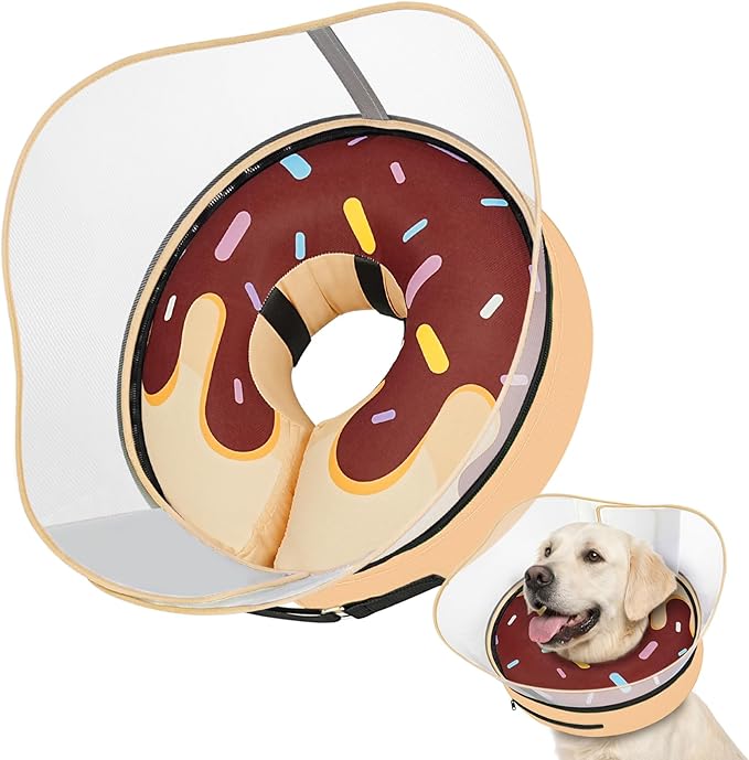 Raised Inflatable Dog Cone After Surgery - Adjustable Recovery Donut Collar with Removable Shield to Stop Licking Wounds & Protect Stitches - Soft Dog Cone Alternative for Large Dogs (Brown,L)