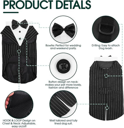 Kuoser Dog Tuxedo Dog Suit and Bandana Set, Dogs Tuxedo Wedding Party Suit, Doggy Prince Bow Tie Shirt Formal Pet Wedding Attire for Large Medium and Small Dogs Golden Retriever Samo Bulldogs