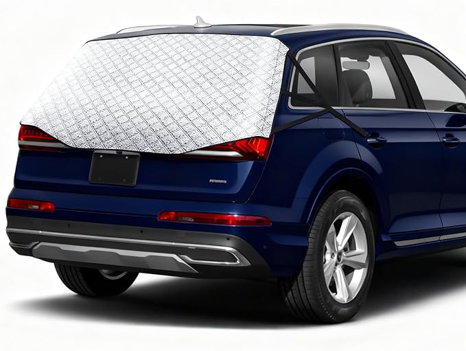 IC ICLOVER Rear Windshield Cover for SUVs, 4-Layer Protection Back Window Snow Covers Protector to Reduce Scraping, Winter Car Windshield Frost Cover for Ice and Snow with Secure Hooks for Snug Fit