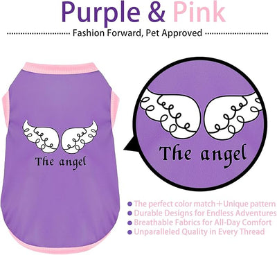 Color-Blocked Dog Tank Top with Playful Heat Transfer Designs – Lightweight Polyester Shirt for Small,MediumDogs, Perfect for Casual Outings.The Angel Purple XS