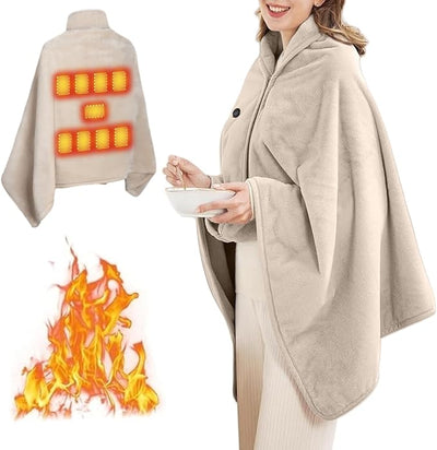 Heated Blanket Electric Throw Shawl Wraps for Women USB Powered Fast Heating Electric Blanket Zipper Fleece Warm Shawl