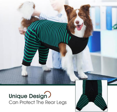 Kuoser Dog Recovery Suit with Anti Licking Rear Leg Sleeve, Green 4XL | Abdominal Dog Surgical Suit with Pants Cover Protect Wounds, Dogs Elbow Protector Soft Pet Surgery Onesie Cone Alternative