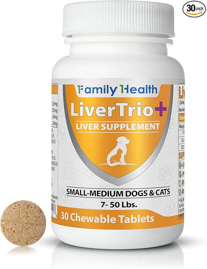 Comprehensive Liver Support Supplement for Smaller Dogs. Flavorful Chewable Tablets Combining Same, SPC, Silybin A+B, + Glutathione 30Ct (Small - Medium)