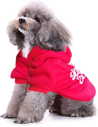 Jecikelon Print Dog Hoodies for Small Dogs with Bow, Soft Fleece Puppy Clothes for Pet Cat, Warm Winter Outfits Cold Weather Coats, Cute Sweatshirt Puppies Costume (Red, X-Large)