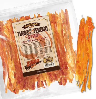 Gootoe Turkey Tendons for Dogs – All-Natural, Hypoallergenic Dog Treats, Rawhide Alternative, Long Lasting Puppy Chews, Healthy Dog Treats for Small Breeds, Strips, 1 lb