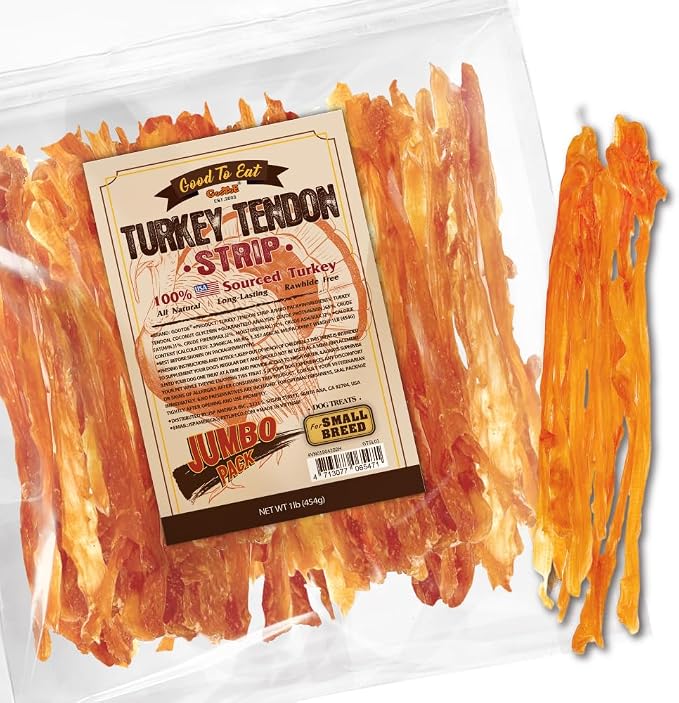 Turkey Tendons for Dogs – All-Natural, Hypoallergenic Dog Treats, Rawhide Alternative, Long Lasting Puppy Chews, Healthy Dog Treats for Small Breeds, Strips, 1 lb