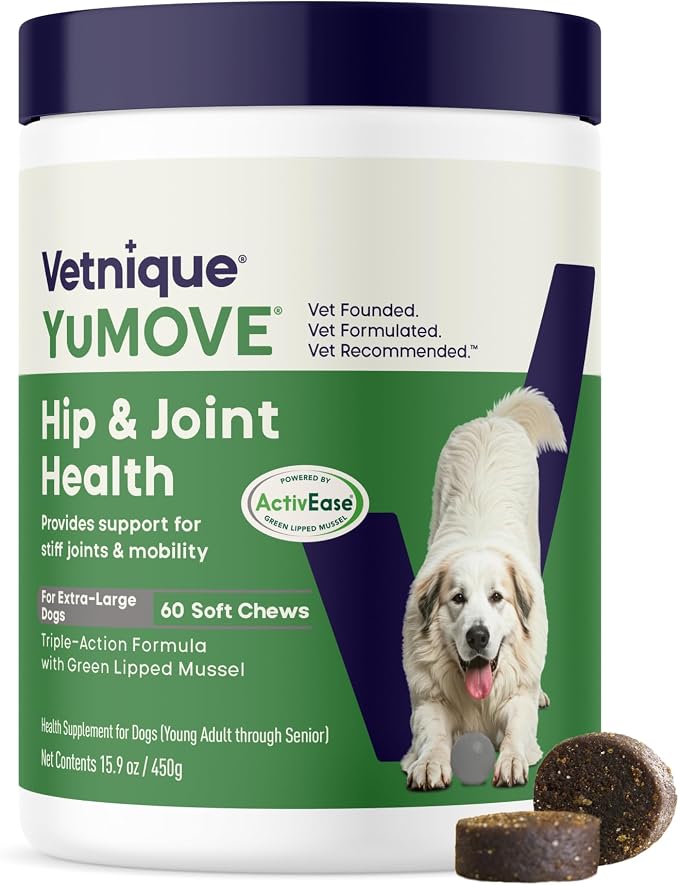 Hip and Joint Supplement for Dogs - Large Breed Soft Chews with ActivEase Green Lipped Mussel, Glucosamine for Dogs, Hyaluronic Acid & Omega 3-60 Chews (Large/XL Dogs)
