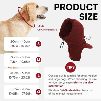 Dog Calming Hoodie - No Shake Ear Wraps for Dogs, Anxiety Relief & Noise Protection, Pet Ear Cover for Thunderstorms, Firework, Grooming, Force Drying, Burgundy L