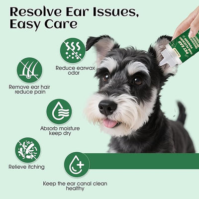 Dog Ear Plucking Powder & Hair Removal Tool Kit – 30g Dog Ear Powder for Hair Removal, 5.5" Hemostat Ear Hair Removal Tool – Helps Reduce Wax & Odor – Ear Grooming Kit for Dogs