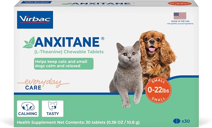 ANXITANE® (L-Theanine) Chewable Tablet - Promotes relaxation for anxious behavior - Small Dog/Cat < 22lbs