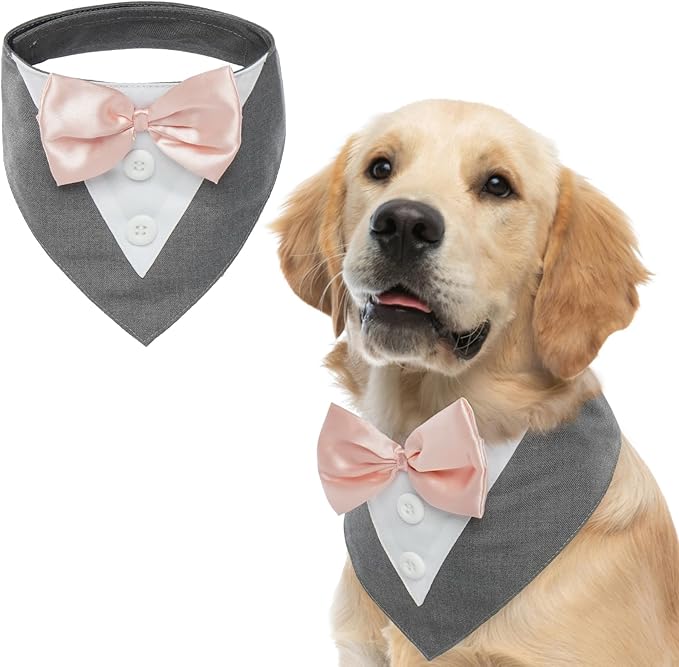 Dog Tuxedo for Large Dogs,Dog Formal Suit Dogs Attire Pet Bow Tie Puppy Party Costumes Cat Tux Outfits Pets Bandana Cosplay Adjustable Bowties Wedding Birthday Valentines Grey XL
