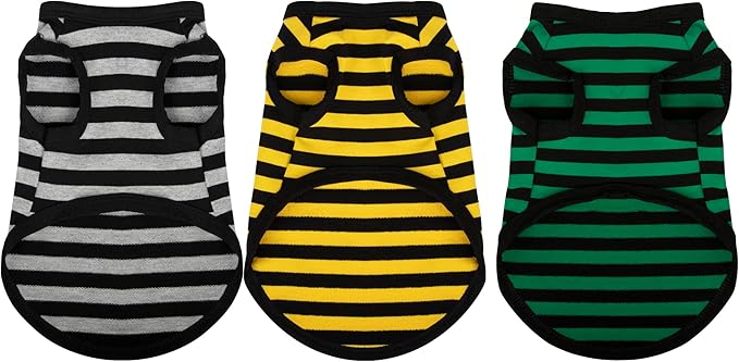 3 Pieces Dog Striped Shirt Dark Color Cotton Sleeveless Puppy Pet Shirts Breathable Apparel Tank Top Colorful Puppy Sweatshirt Clothes for Small Medium Dogs 3XL