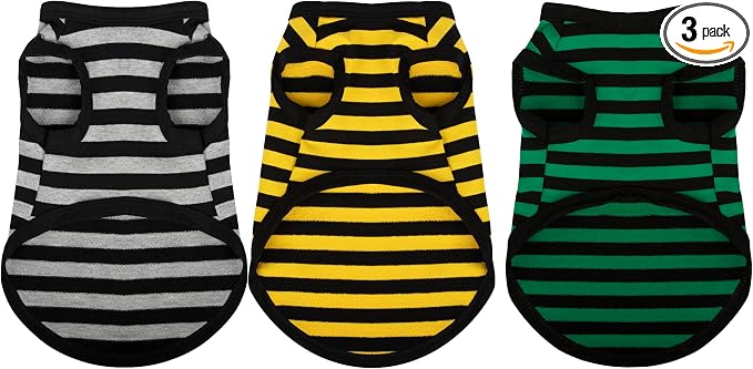 3 Pieces Dog Striped Shirt Dark Color Cotton Sleeveless Puppy Shirts Breathable Pet Apparel Tank Top Colorful Puppy Sweatshirt Clothes for Small Medium Dogs S