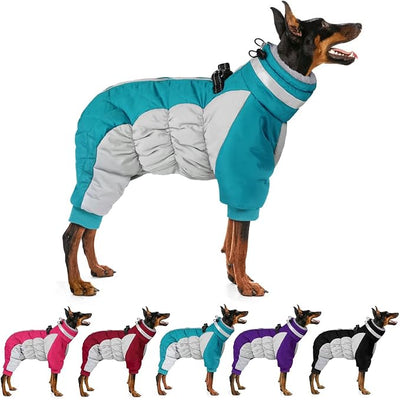 MIGOHI Full Body Dog Coat，Warm Coats for Small Dogs | Reflective Winter Coat for Dogs with Harness,Turtleneck Dog Snowsuit with Legs,Windproof Pet Fleece Puffer Jacket,S,Turquoise