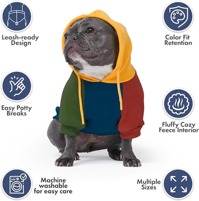 Spark Paws Dog Hoodie – Premium Dog Sweater for Small, Medium, and Large Dogs | Warm Outfits for French Bulldogs, Pitbull, Puppy, Winter Jacket Alternative - Primary Color Block - 2XL