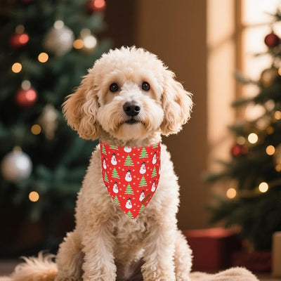 PTDECOR Christmas Dog Bandana, Snowman and Tree Santa Design Reversible Holiday Pet Scarf, Red Green Triangle Christmas Bandanas for Small Dogs Pets (Small)