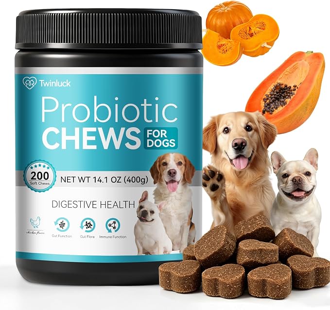 Probiotics for Dogs, 200 Soft Chews with Digestive Enzymes and Prebiotics, Daily Digestive Support for Gut Health and Stool Balance, Chicken Flavor