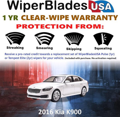 WiperBladesUSA Wiper Blades Set w/ 1yr warranty compatible with Kia K900 2016 Wipers (Set of 2) Pulse Wipers