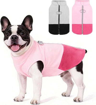 KOOLTAIL Dog Fleece Vest Sweater, Zip Up Step-in Pullover Warm Puppy Jacket with Dual Leash D-Ring for Small Medium Dogs, Cozy Soft Pet Winter Cold Weather Coats Fall Clothes Hoodie Boy Girl, Pink L