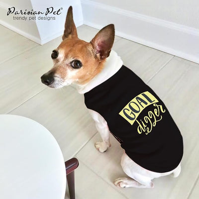 Parisian Pet Dog Shirt – 100% Cotton Shirts for Small Dogs – Black Goal Digger Sleeveless Puppy Clothes – Lightweight Dog Apparel – Breathable Clothes for Dogs - Stretchy Funny Pet T Shirts