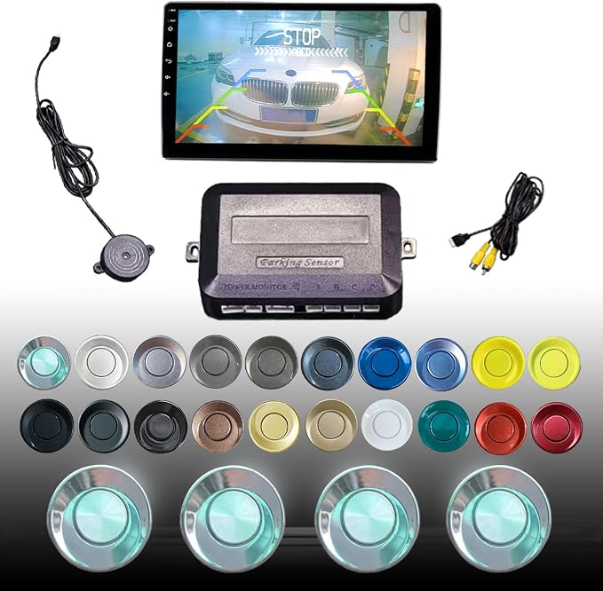 LCD Parking Sensor Kit - Displays Data on Original Screen, Easy Rear Installation, Compatible with All Camera Formats (AHD, CVBS), 18 Probe Colors to Match Any Vehicle（Chrome）