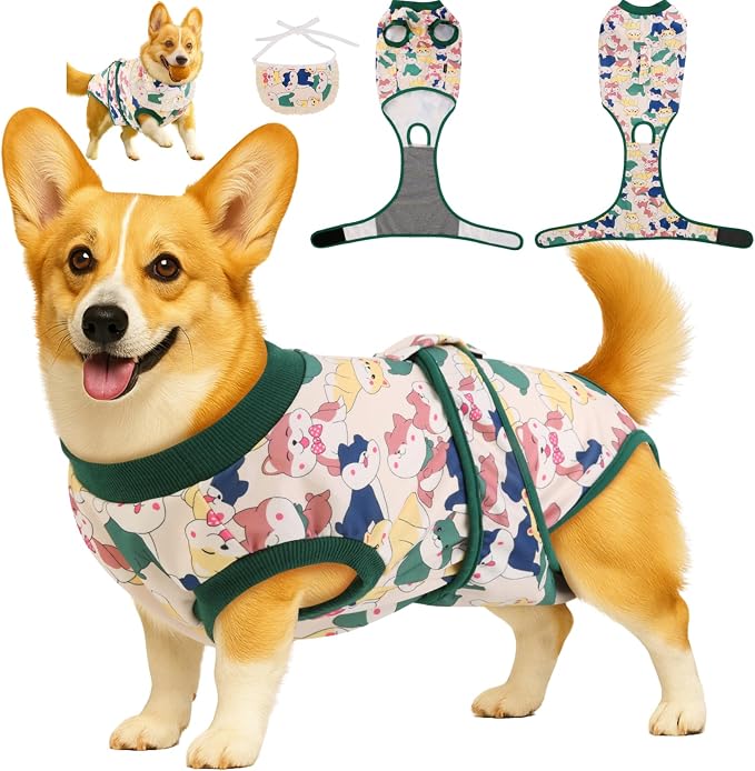 Surgery Recovery Suit for Female/Male Dog After Spay/Neuter, Bandana Set Included, Substitute E-Collar & Cone Anti Licking Wounds, Medium/Large/Small Dogs Body Surgical Suits, Pet Onesie, M