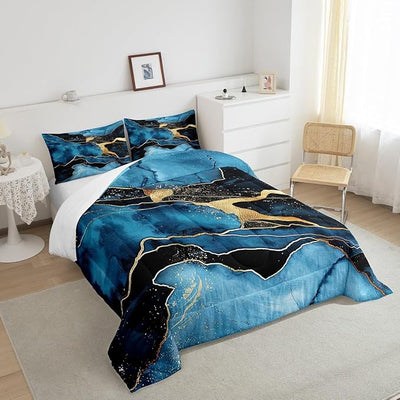 Erosebridal Marble Comforter Set King, 3-Pieces Blue Marble Bedding Set for Kids Boys Teens Adult Bedroom, Abstract Artwork Watercolor Quilted Duvet Tie Dye Ultra Soft Duvet Sets with 2 Pillow Cases
